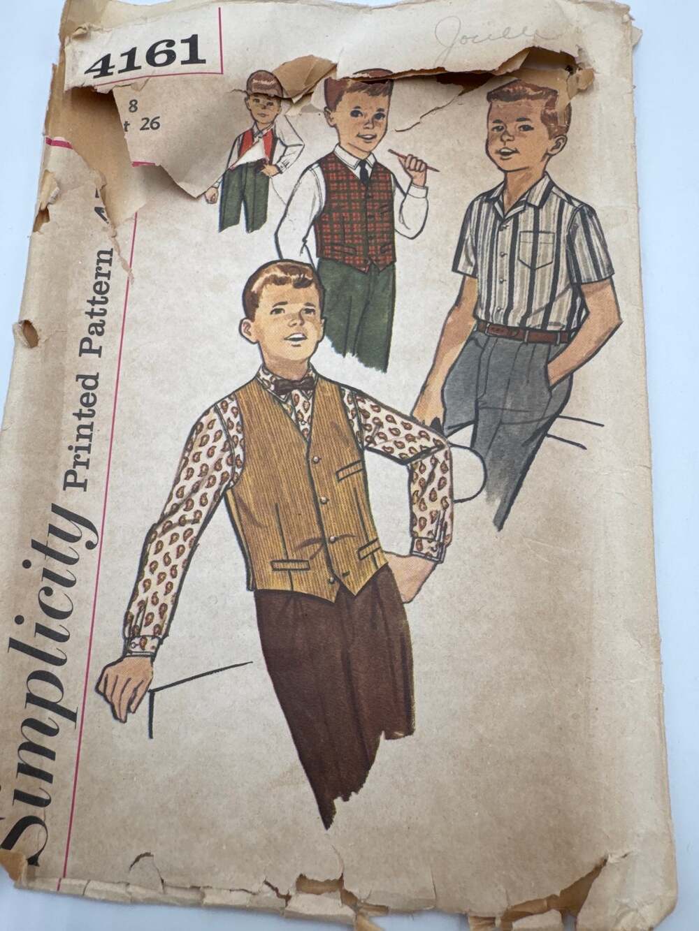 1960s Simplicity 4161 Boys Shirt Reversible Vest Pattern Size 8 CUT & COMPLETE